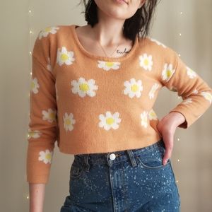 Retro Peach Flower Sweater